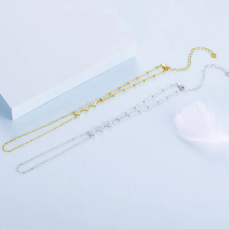 Sterling Silver Four-Leaf Clover Hand Chain Bracelet Set