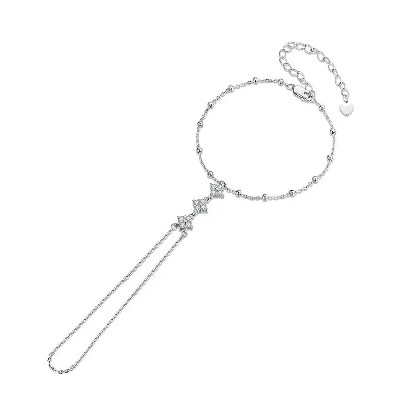 Sterling Silver Hand Chain Bracelet Ring for Women