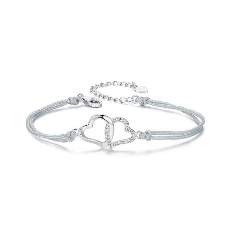 Sterling Silver Heart-to-Heart Bracelet for Women – Elegant Gift Jewelry