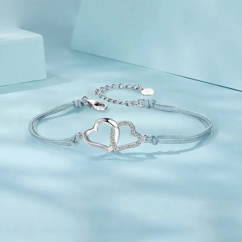 Sterling Silver Heart-to-Heart Bracelet for Women – Elegant Gift Jewelry