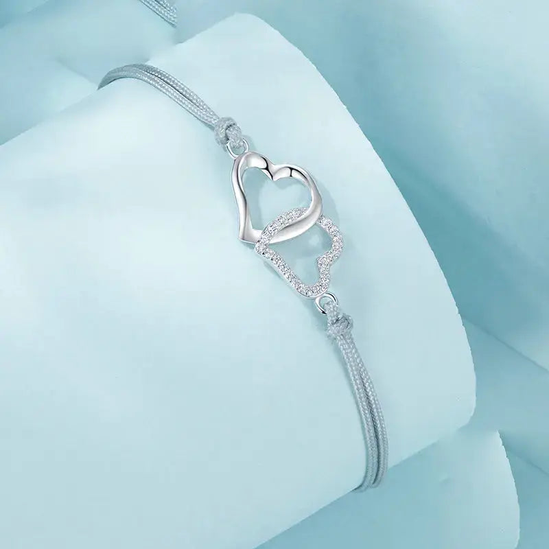 Sterling Silver Heart-to-Heart Bracelet for Women – Elegant Gift Jewelry