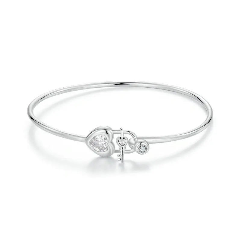 Sterling Silver Heart Lock Adjustable Chain Bracelet for Women