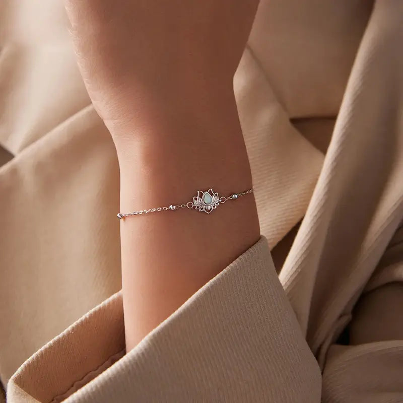 Sterling Silver Lotus Flower Bracelet – Dainty Yoga Jewelry Gift