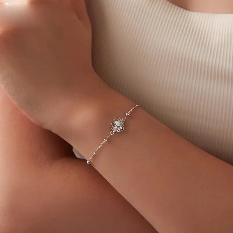 Sterling Silver Lotus Flower Bracelet – Dainty Yoga Jewelry Gift