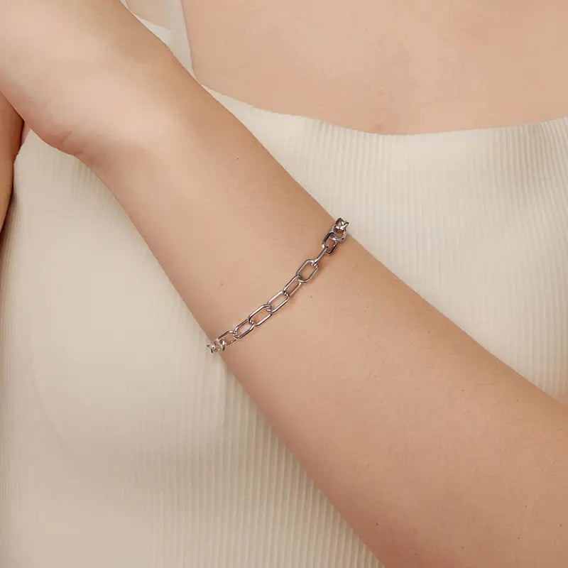 Sterling Silver Paperclip Link Adjustable Bracelet 0.5cm