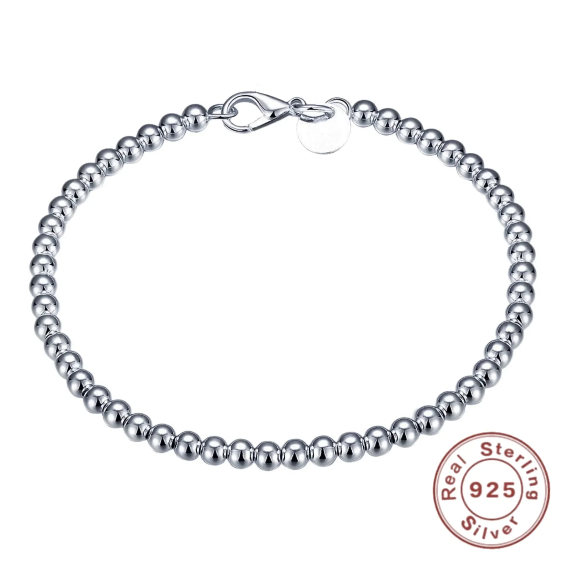 Sterling Silver Plated 4mm Beaded Ball Chain Bracelet – Elegant Jewelry Gift