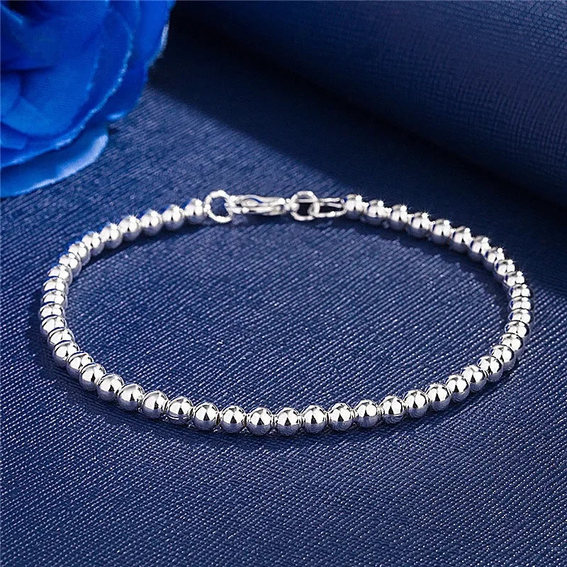 Sterling Silver Plated 4mm Beaded Ball Chain Bracelet – Elegant Jewelry Gift