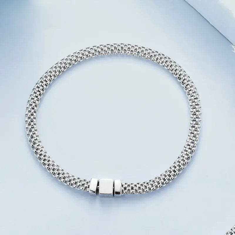 Sterling Silver Retro Braided Bracelet with Square Buckle