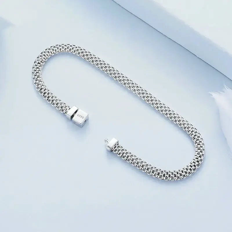 Sterling Silver Retro Braided Bracelet with Square Buckle