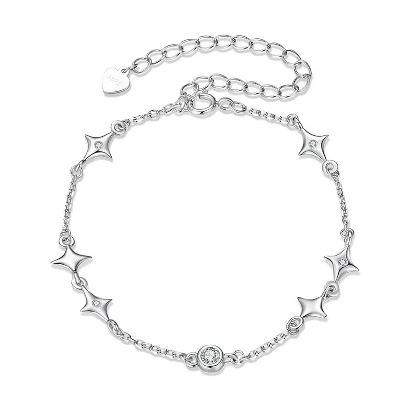 Sterling Silver Starry Adjustable Bracelet with Bezel CZ Links for Women