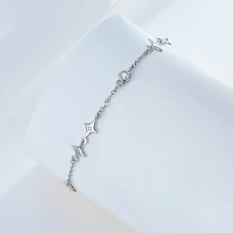 Sterling Silver Starry Adjustable Bracelet with Bezel CZ Links for Women
