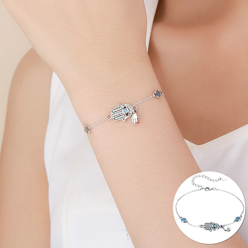 Sterling Silver Turkish Blue Evil Eye Tennis Bracelet for Women