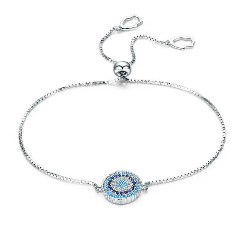 Sterling Silver Turkish Blue Evil Eye Tennis Bracelet for Women