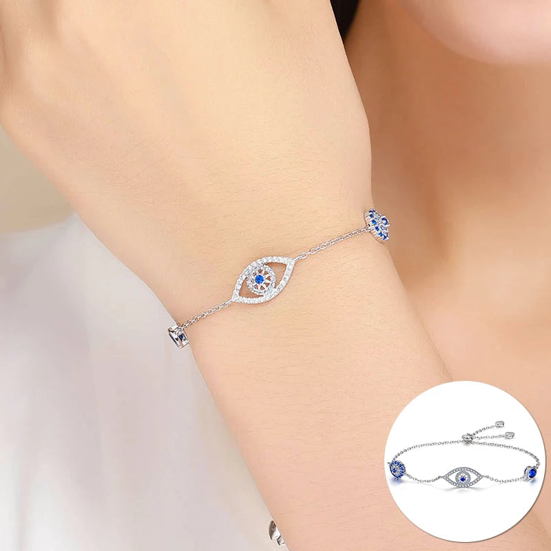 Sterling Silver Turkish Blue Evil Eye Tennis Bracelet for Women
