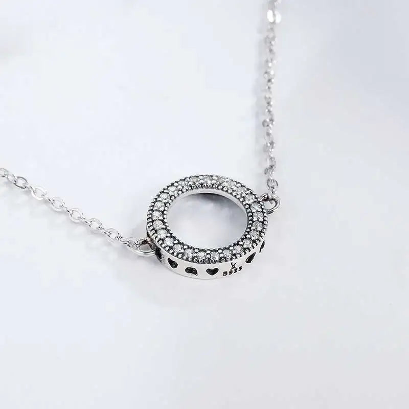 Sterling Silver Zircon Hollow Circle & Heart Chain Bracelet for Women