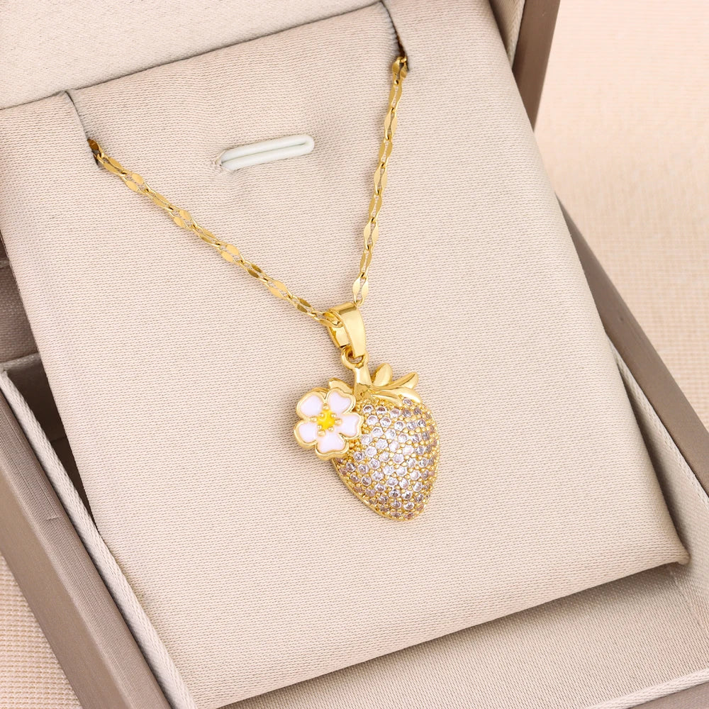 Strawberry Zircon Crystal Necklace for Women