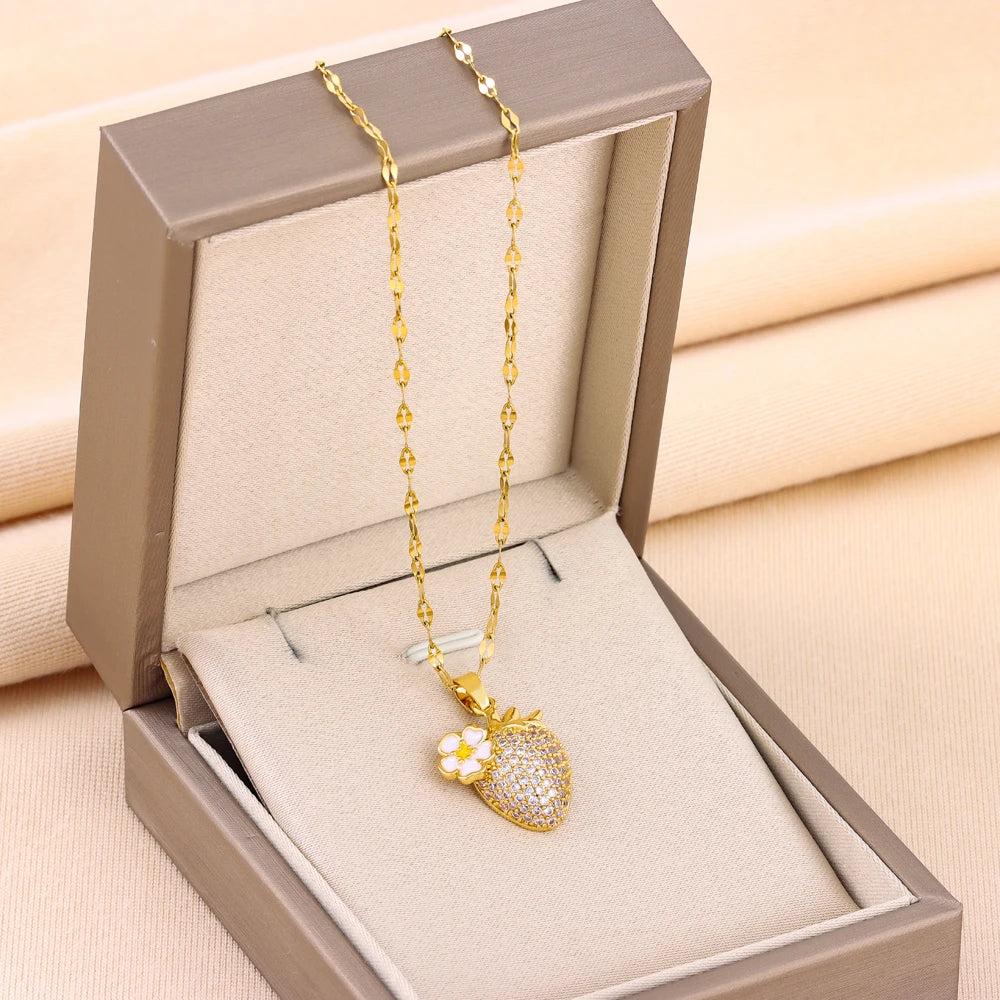Strawberry Zircon Crystal Necklace for Women