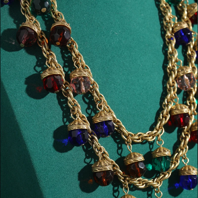 Vintage Colorful Glass Ball Layered Pendant Necklace for Women