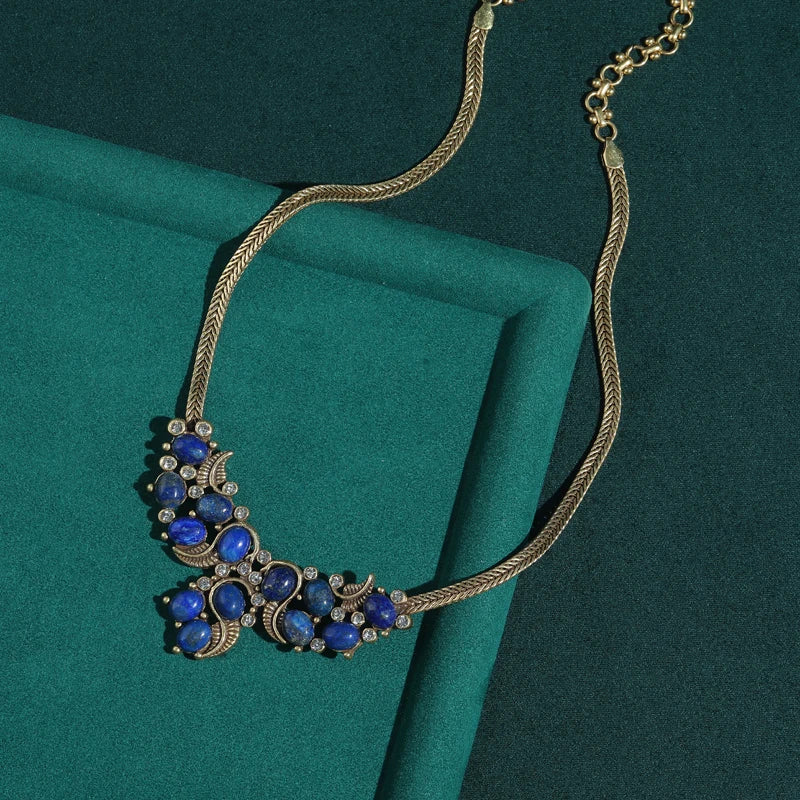 Vintage Lapis Lazuli Snake Chain Necklace – Antique Gold Women's Jewelry