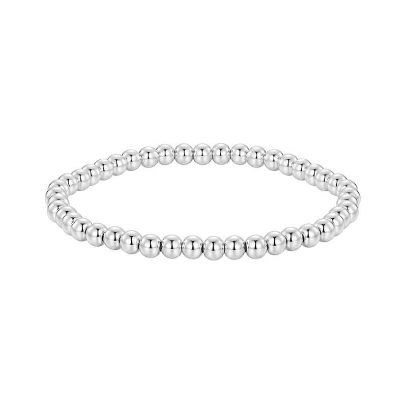 White Gold Plated Sterling Silver Bead Ball Stretch Bracelet
