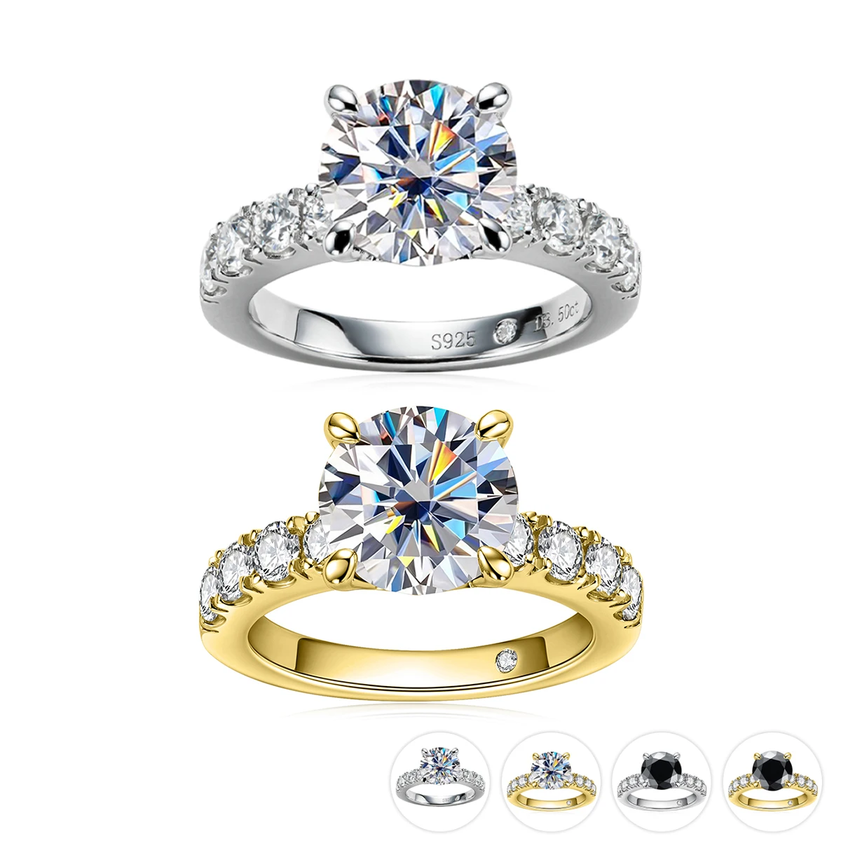 Luxury Moissanite Engagement Ring and Wedding Band in Sterling Silver