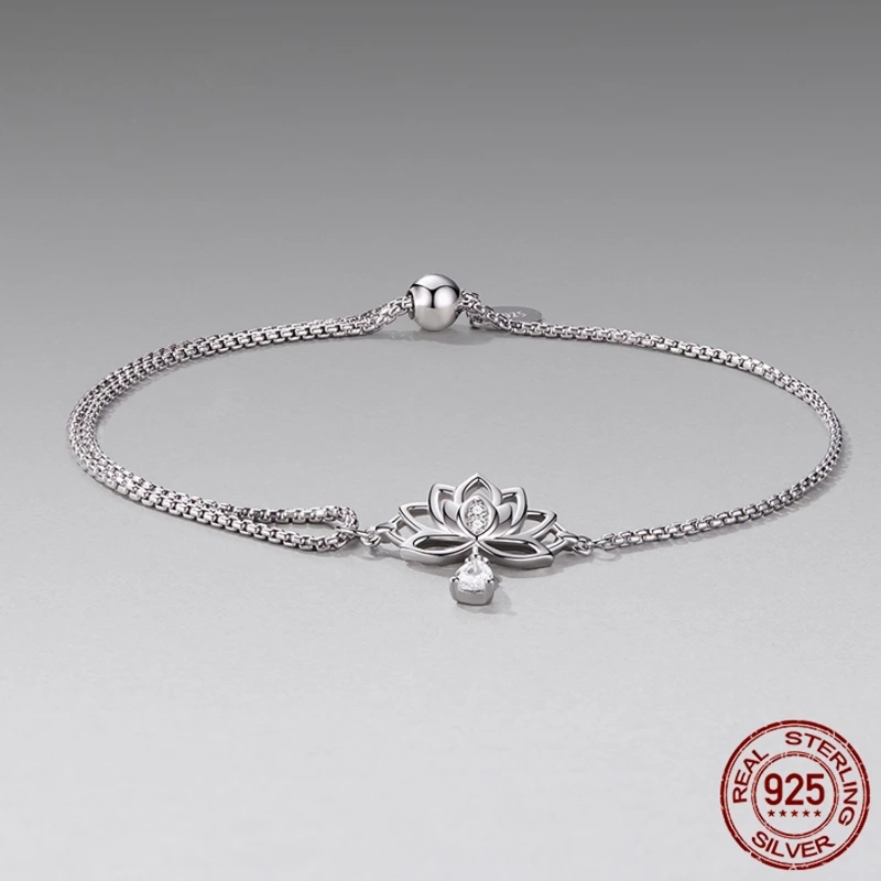 Sterling Silver Lotus Flower Adjustable Bracelet – Spiritual Yoga Jewelry